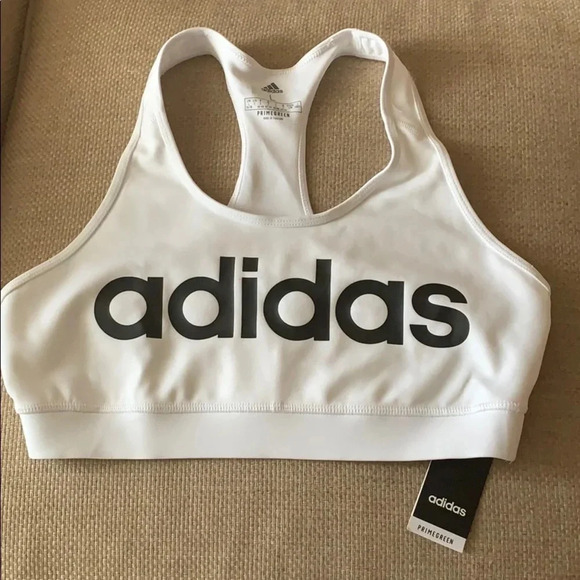 Adidas Graphic Training Sports Bra White/Black - Picture 1 of 10